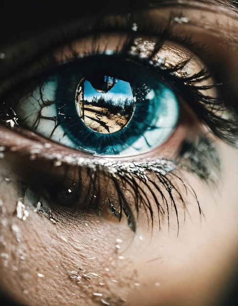 Closeup of beautiful female eye with broken glass effect Fantasy image ai generative