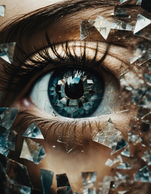 Closeup of beautiful female eye with broken glass effect Fantasy image ai generative