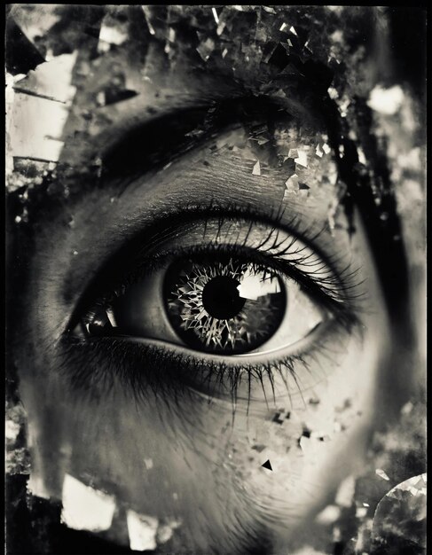 Closeup of beautiful female eye with broken glass effect Fantasy image ai generative