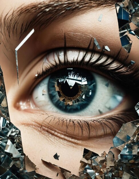 Photo closeup of beautiful female eye with broken glass effect fantasy image ai generative