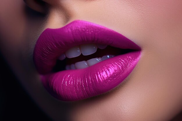 Photo closeup of beautiful female lips with bright pink lipstick beauty fashion makeup