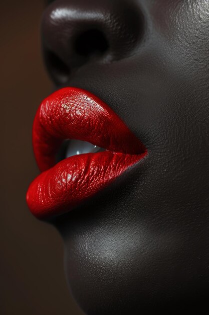 아프리카계 미국인 여성의 은 립스틱으로 아름다운 여성 입술의 클로즈업 패션 메이크업