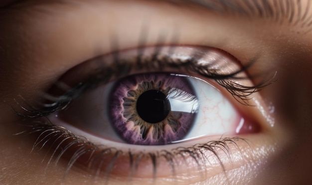 Closeup of a beautiful human eye with a lilac color iris