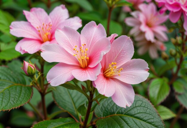 Closeup of beautiful Linnaea amabilis rose flowers blooming