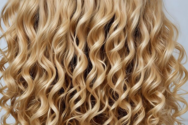 Closeup of beautiful long wavy hairs Strands of Beautiful long curly hairs Beauty Fashion Hairdresser salon concept Perfect image for hair care Copy Space for text and branding