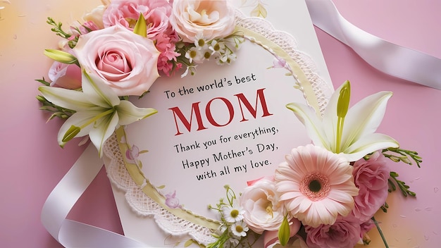 Photo closeup of beautiful message and flowers for mothers day ai generative