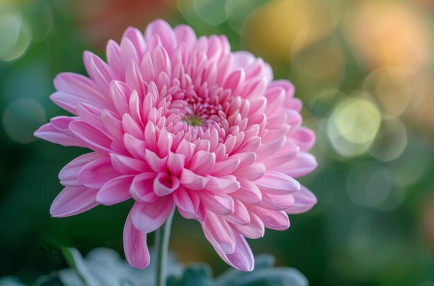 Photo closeup of a beautiful pink dahlia flower in full bloom with a blurred background