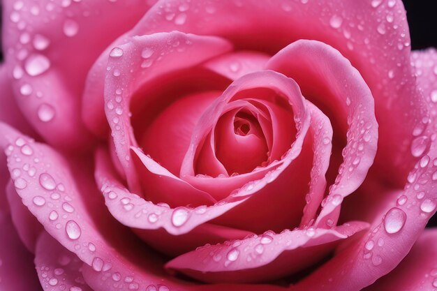 Closeup of a beautiful pink rose with water drops