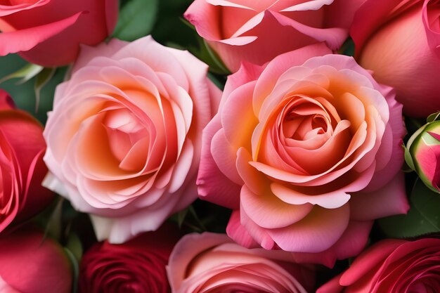 Closeup of beautiful pink roses with raindrops