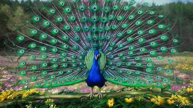 Closeup beautiful shot of a peacock with its tail open