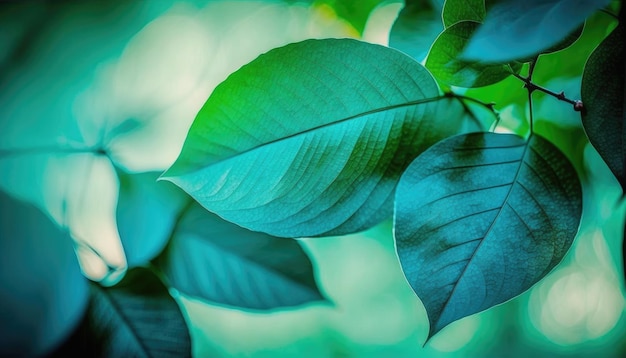 Closeup of Beautiful Spring Leaf on Green Blurred Background Spring Theme