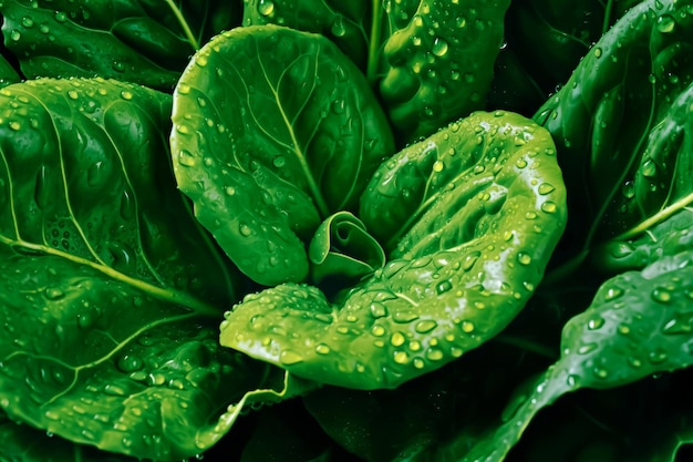 Closeup beautiful texture of fresh juicy butterhead lettuce or little gem with water dropsvegetable backgroundhealthy eating with organic food ingredientgenerative ai