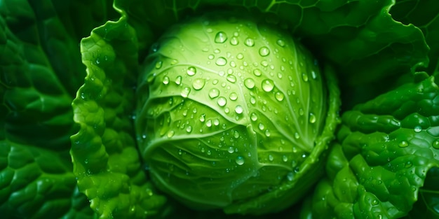 Photo closeup beautiful texture of fresh juicy cabbage or iceberg lettuce with water dropsvegetable backgroundhealthy eating with organic food ingredientgenerative ai