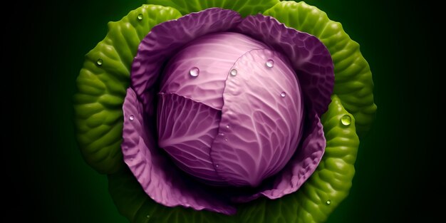Photo closeup beautiful texture of fresh juicy purple cabbage with water dropsvegetable backgroundhealthy eating with organic food ingredientgenerative ai