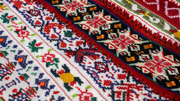 Closeup beautiful Ukrainian traditional style embroidery Vyshivanka