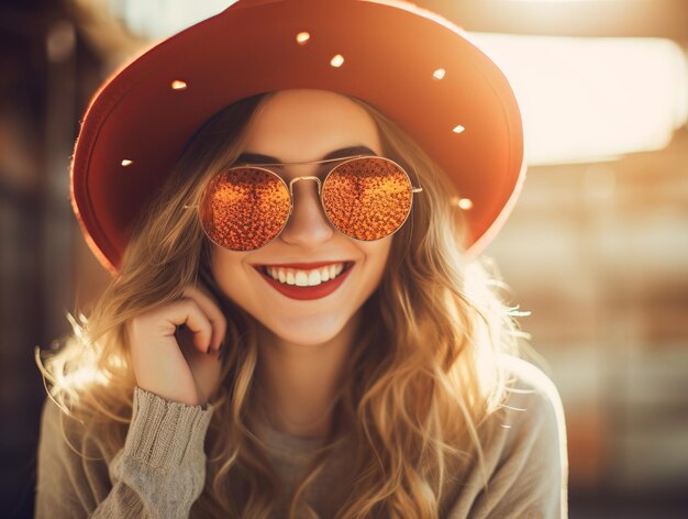 Foto close-up di una bella donna contro la luce