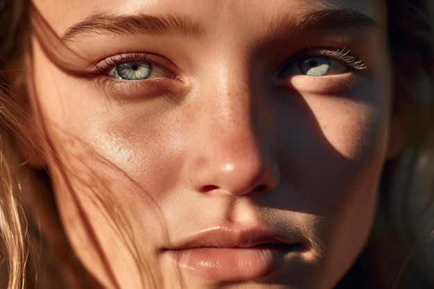 Closeup of a beautiful woman in bright sun