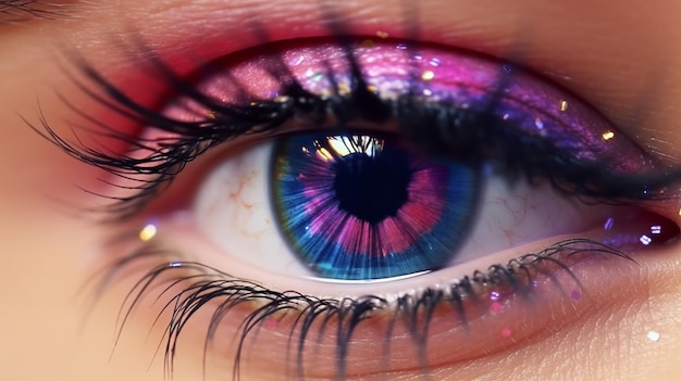 Closeup of a beautiful womans eye Abstract colorful iris Generative ai