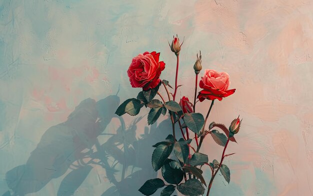 Photo a closeup of beautifully bouquet of red roses on pastel background ai generated