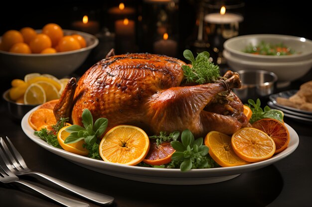 Closeup beautifully cooked goldenbrown turkey the star of the Thanksgiving feast