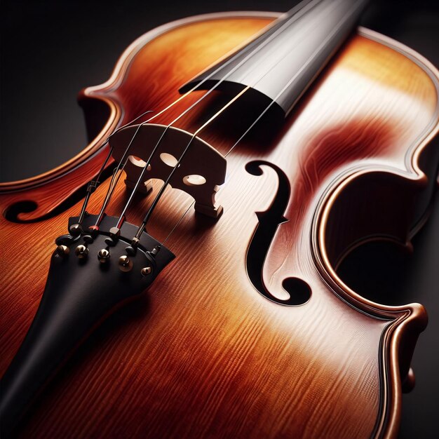 Closeup of a beautifully crafted violin highlighting its curves and strings