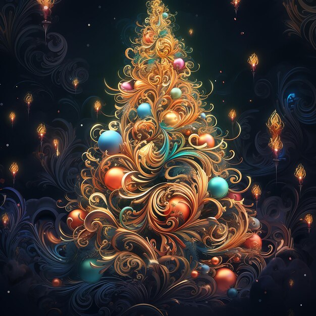 CloseUp on Beautifully Decorated Christmas Tree AI