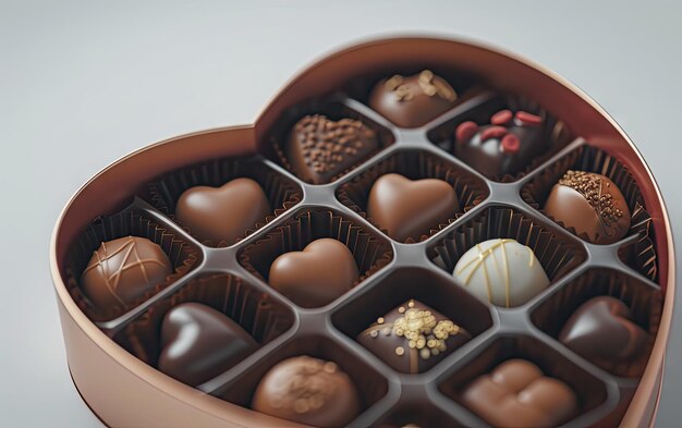 A closeup of a beautifully Heartshaped box of chocolates on the pastel background ai generated