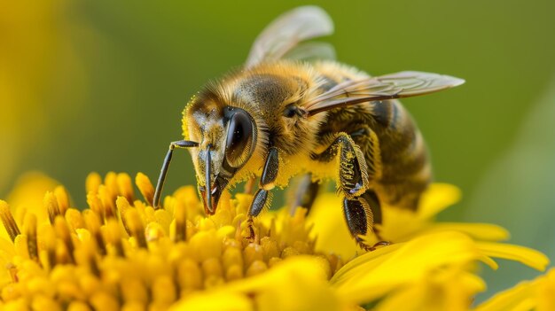 Closeup of a bee collecting nectar AI generated illustration