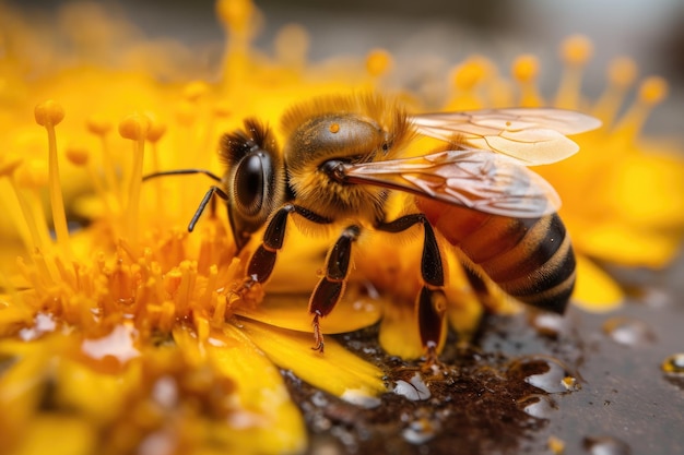 Closeup of bee pollen with visible yellow grains created with generative ai