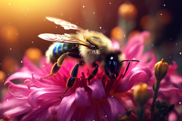 A closeup of a bee pollinating a colorful wildflow 00031 00