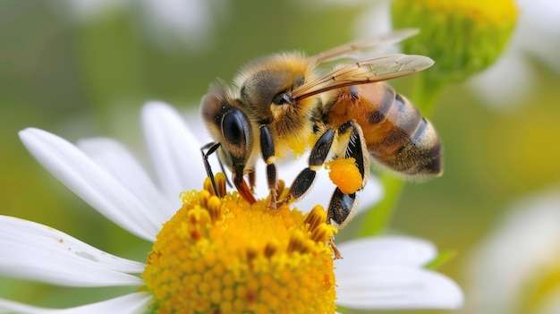 花を授粉するミツバチのクローズアップは健康な生態系と生物多様性の維持における授粉者の重要な役割を示しています