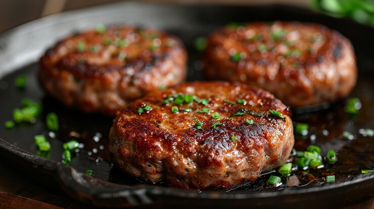 Photo バージンオリーブオイルで調味されたグリルで作られたローズマリーを添えたクローズアップビーフバーガー
