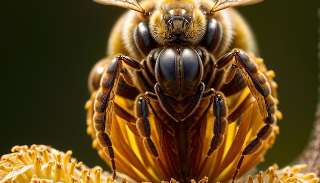 Близкий взгляд на пчел на цвете