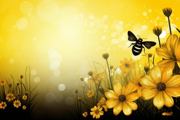 Closeup of bees on a red flower in a field under the sunlight with a blurry background