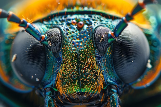 Близкий взгляд на глаз жука, показывающий сложную структуру, блестящую как многогранный драгоценный камень