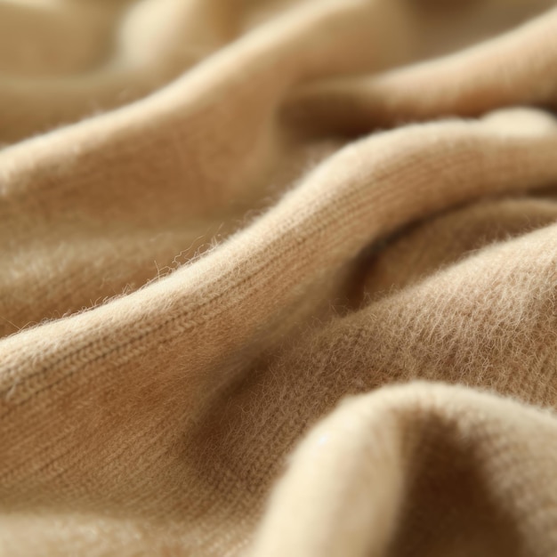 Closeup of beige cashmere wool fabric highlighting texture and quality