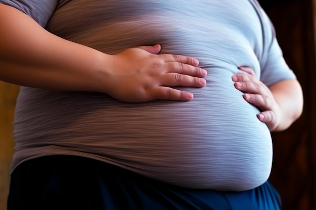 Photo closeup on the belly personifying the battle against obesity and the pursuit of wellbeing