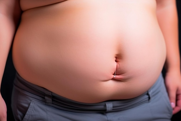 Крупный план на животе, изображающий реальность тех, кто сталкивается с проблемой ожирения и ищет