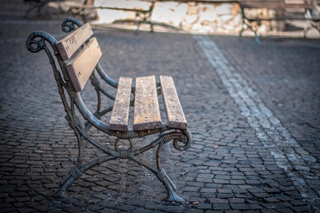 Closeup of bench in a alley