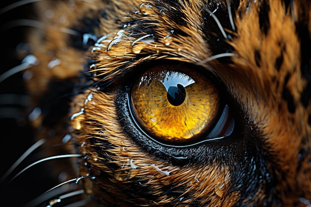 Closeup of Bengal Tiger Eye Wet fur Generative AI