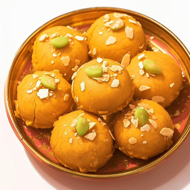 Photo closeup besan peda a sweet treat enriched with ghee for social media post size