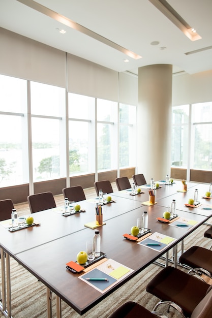 Closeup of Big Table in Empty Meeting Room