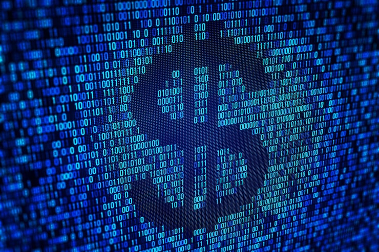 Photo closeup of binary code on a digital screen depicting data and computer programming concepts on a blue background 3d rendering