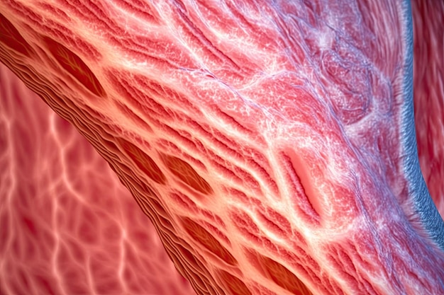 Photo closeup of biopsy of skin muscle fibers of arm created with generative ai