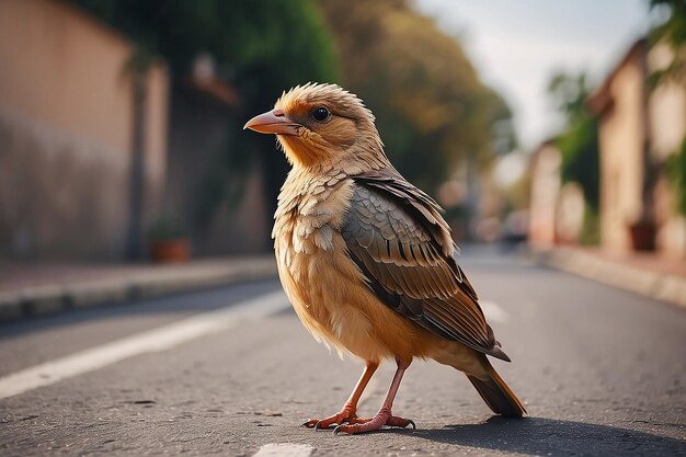 Closeup of bird perching on a road