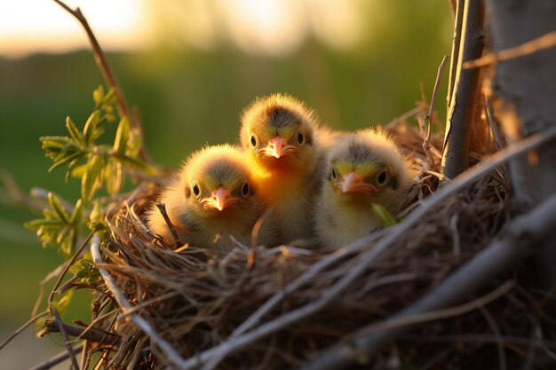 Photo a closeup of a birds nest with newly hatched chicks