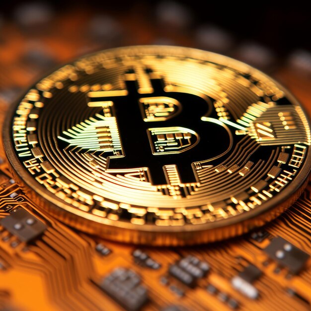 Closeup of a bitcoin with a unique backdrop