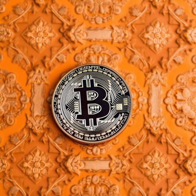 Closeup of a bitcoin with a unique backdrop