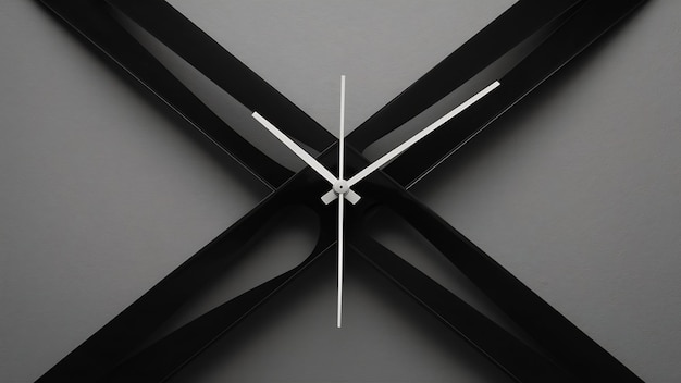 Closeup of a black clock against gray background