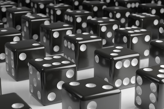 Closeup of black dice on a white background 3d illustration